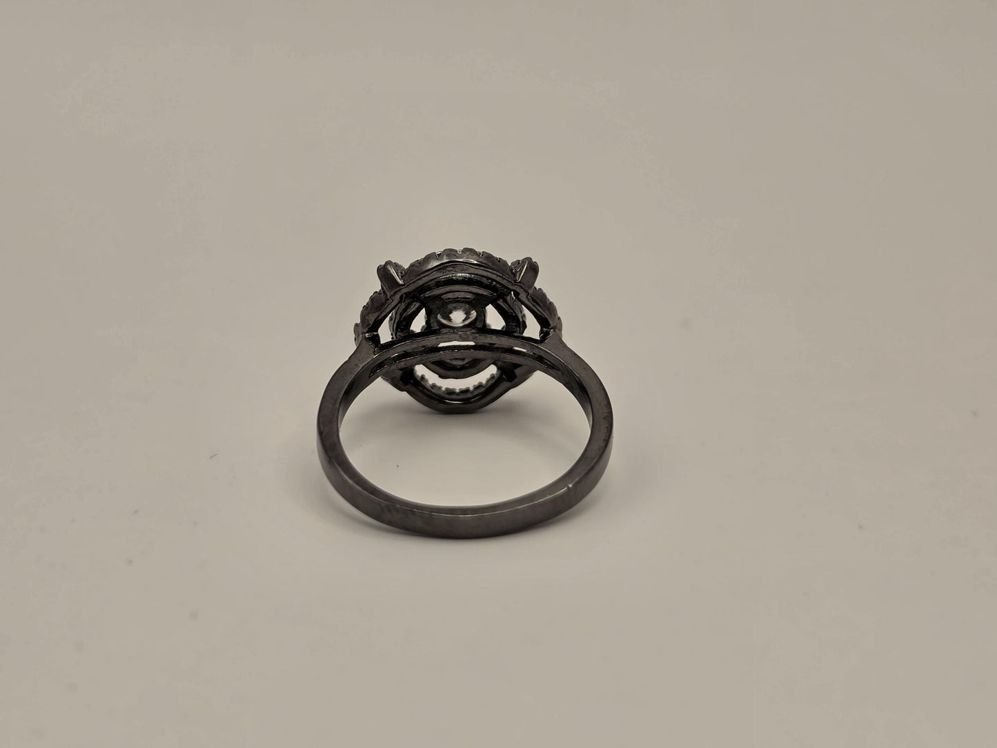 Black Rhodium Sterling Silver CZ Halo Ring, Oxidized Floral Cluster 925 Size 6