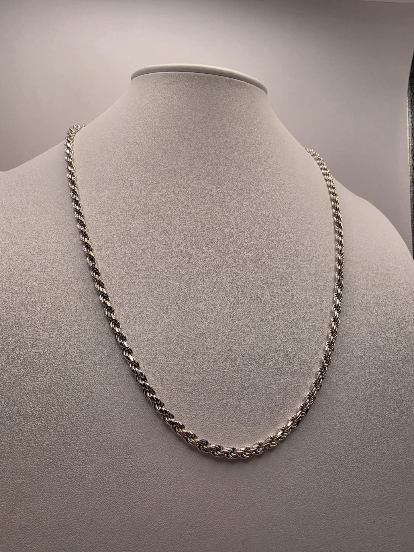 Sterling Silver Rope Chain Necklace | 925 Silver 3mm Twisted Chain 22 Inch
