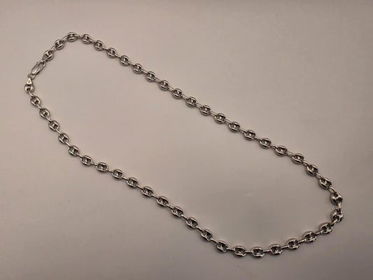 Sterling Silver Mariner Link Necklace | 925 Silver Puffed Oval Link Chain 22 Inch