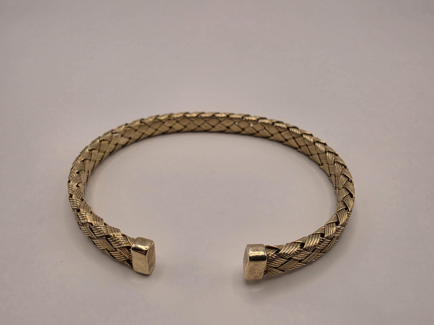 Gold Plated Braided Mesh Cuff Bracelet | 8 Inch Woven Open Bangle | Minimalist Unisex Statement Bracelet