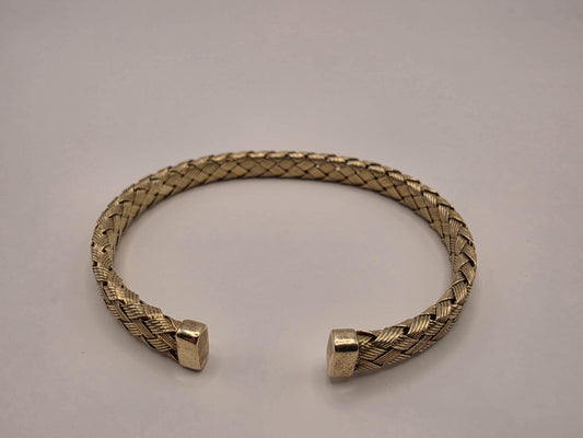 Gold Plated Braided Mesh Cuff Bracelet | 8 Inch Woven Open Bangle | Minimalist Unisex Statement Bracelet