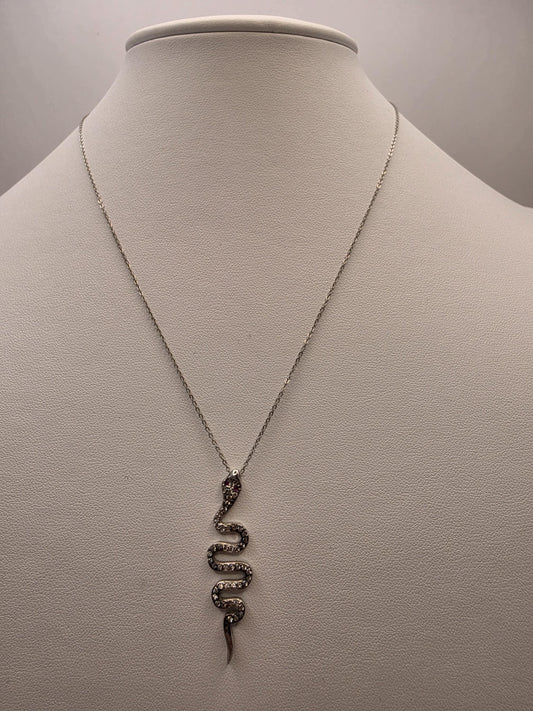 Sterling Silver CZ Snake Pendant Necklace | 925 Silver | 17 Inch