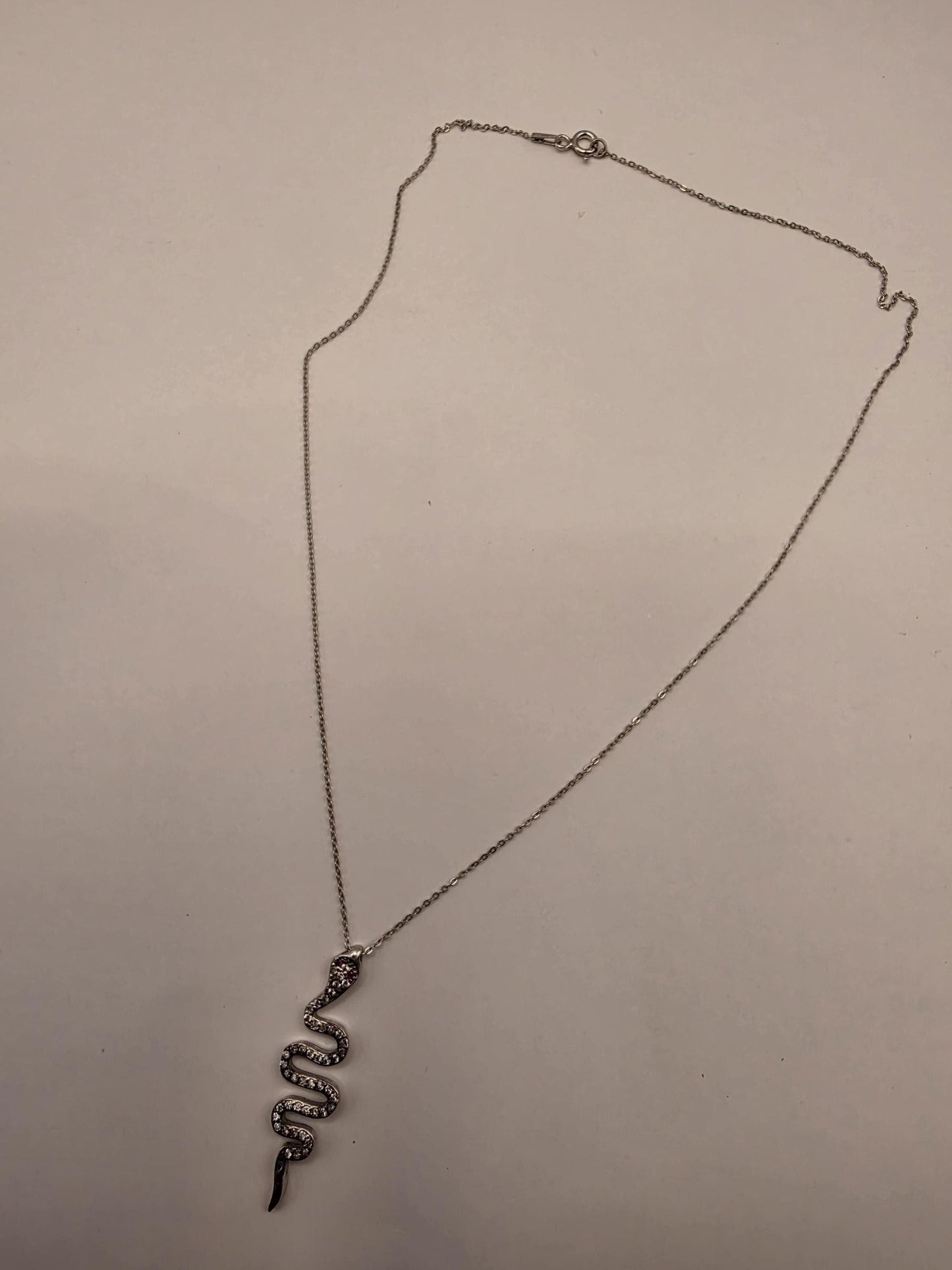 Sterling Silver CZ Snake Pendant Necklace | 925 Silver | 17 Inch