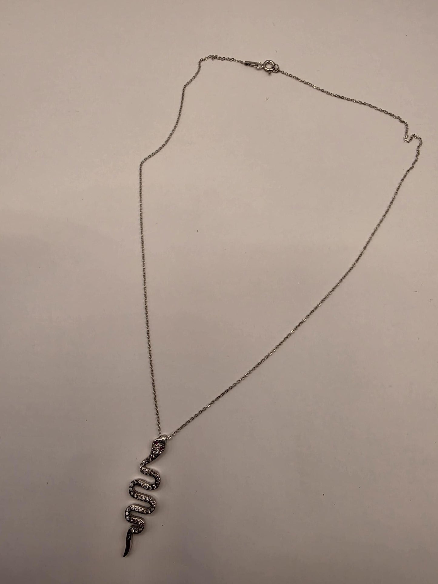 Sterling Silver CZ Snake Pendant Necklace | 925 Silver | 17 Inch