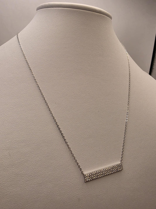 Sterling Silver CZ Bar Pendant Necklace | 925 Silver | 18 Inch