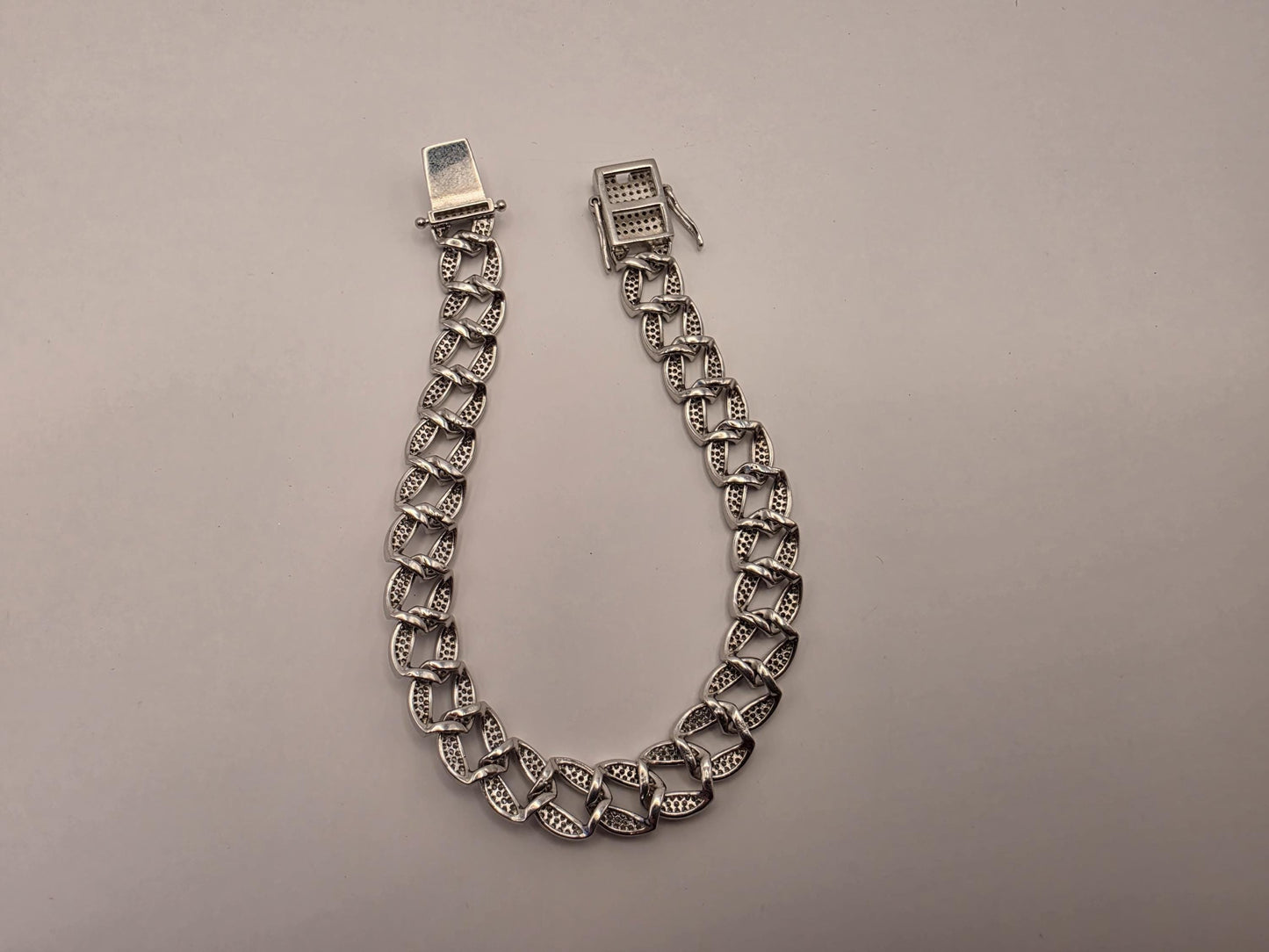 Sterling Silver Iced Out CZ Pave Cuban Link Bracelet 8.5 Inch