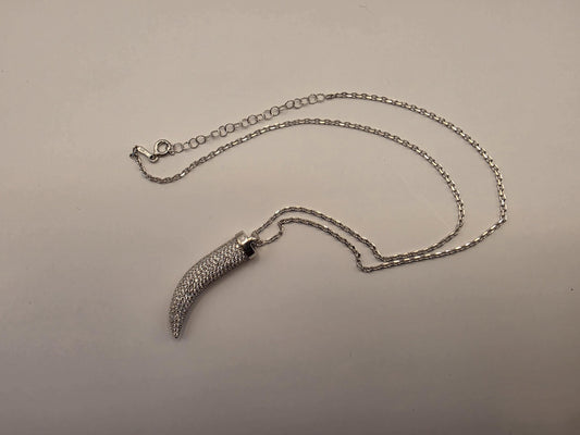 Sterling Silver CZ Pave Cornicello Italian Horn Pendant Necklace 17 Inch