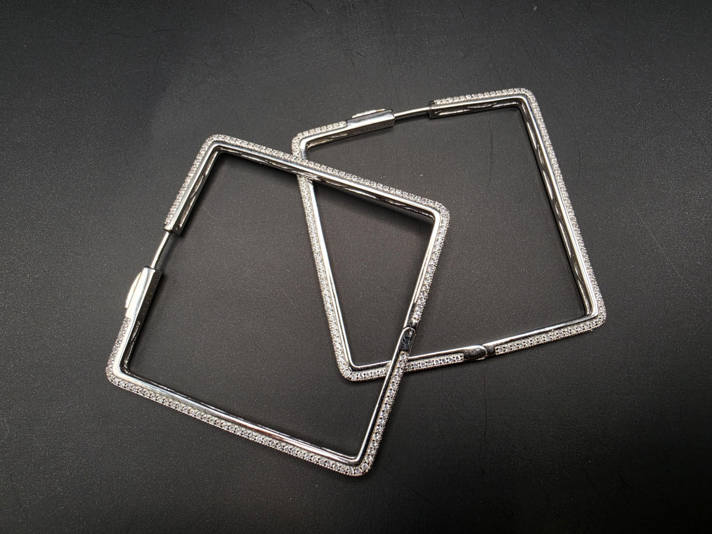 Sterling Silver Large Square Geometric Hoop Earrings 2 Inch