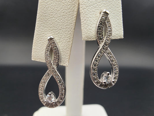 Sterling Silver Infinity Drop Earrings with CZ Accents 1 Inch