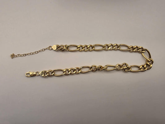 Gold Plated Sterling Silver 10mm Figaro Chain Necklace 14-17 Inch Adjustable