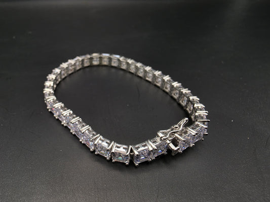 Sterling Silver Emerald Cut CZ Tennis Bracelet | 925 Silver Square CZ Bracelet 7 Inch