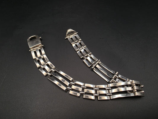 Sterling Silver 3-Row Panther Link Bracelet | 925 Silver Wide Link Bracelet 8.5 Inch