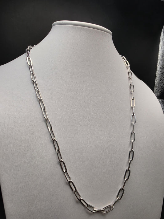 Sterling Silver Paperclip Link Chain Necklace | 925 Silver 24 Inch 1.25mm
