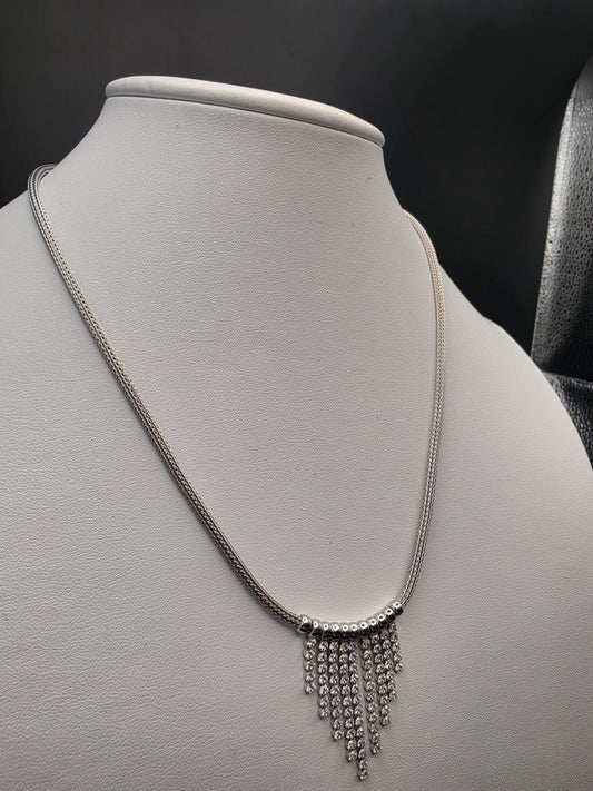 Sterling Silver Cascading Ball Fringe Necklace | 925 Silver Snake Chain 17 Inch
