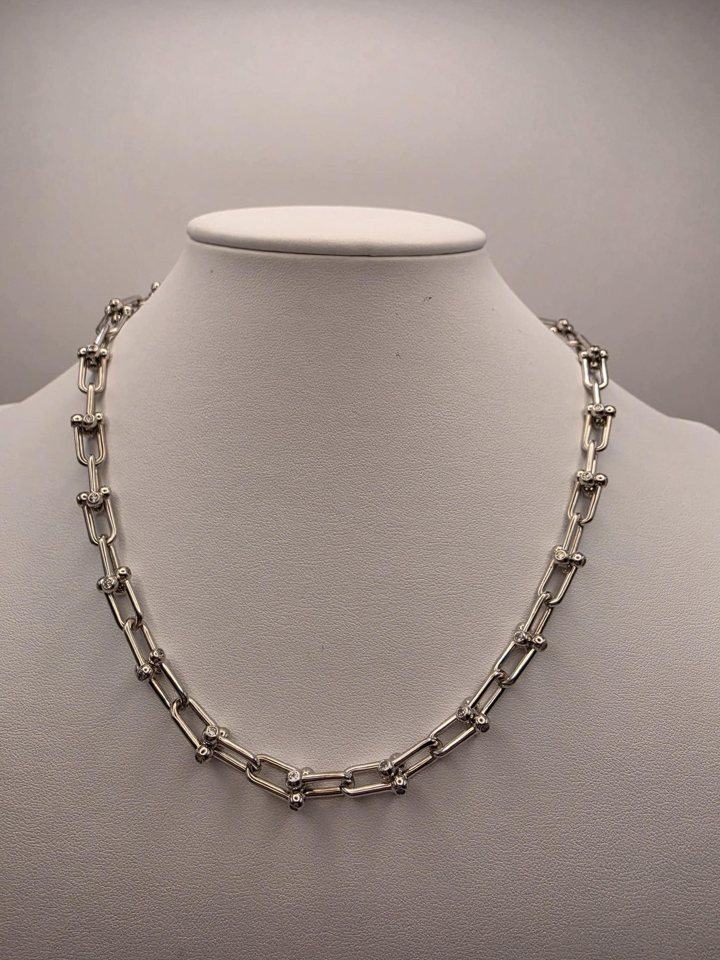 Sterling Silver Ball Stud Link Chain Necklace | 925 Silver CZ Accent Chain 18 Inch