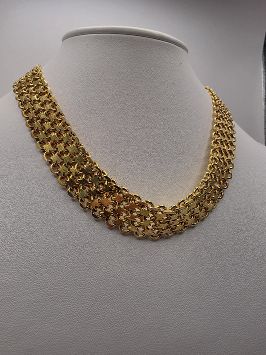 Gold Plated Wide Mesh Chain Necklace | 925 Silver Panther Link Necklace 17 Inch
