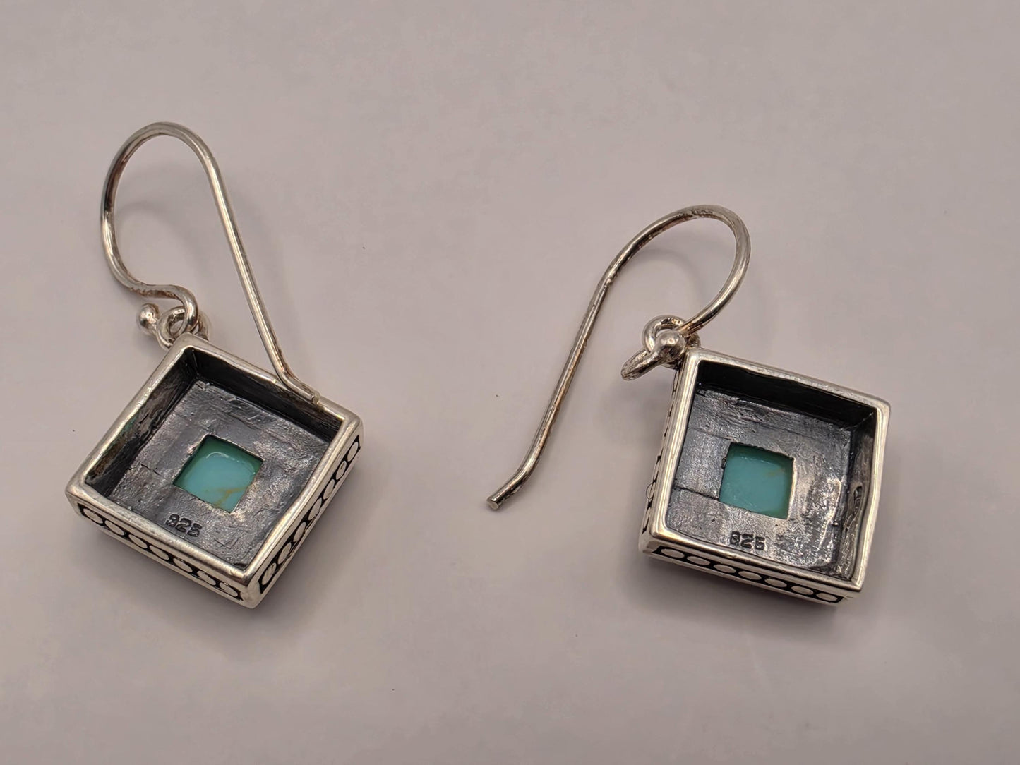 Sterling Silver Square Turquoise Dangle Earrings | 925 Silver Bead Frame Earrings 12mm