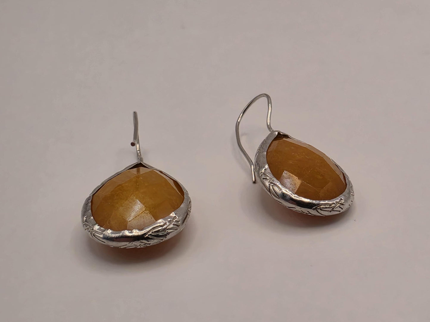 Sterling Silver Yellow Stone Teardrop Earrings | 925 Silver Dangle Earrings 22mm