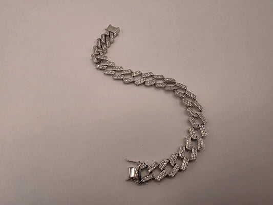Sterling Silver Pave Cuban Link Bracelet | 925 Silver Iced Out Chain Bracelet 8 Inch