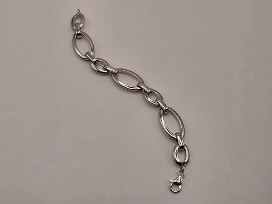 Sterling Silver Oval Cable Chain Bracelet | 925 Silver Large Link Bracelet 7 Inch