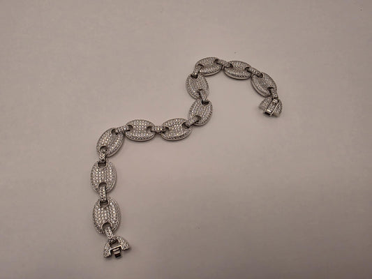 Sterling Silver Pave Mariner Link Bracelet | 925 Silver Iced Out Oval Link Bracelet 8.5 Inch