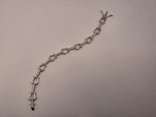 Sterling Silver Shackle Link Chain Bracelet | 925 Silver U-Link Pave Bracelet 7.5 Inch