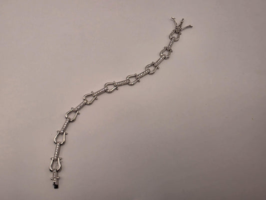 Sterling Silver Shackle Link Chain Bracelet | 925 Silver U-Link Pave Bracelet 7.5 Inch