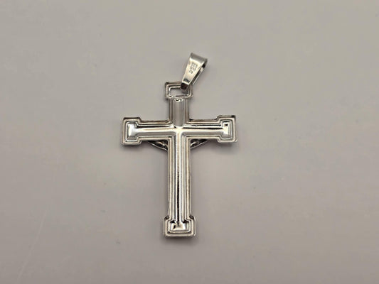 Sterling Silver Crucifix Pendant, Stepped Edge Cross with Corpus 925