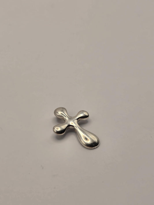 Sterling Silver Puffy Cross Pendant, Smooth Rounded Bubble Cross 925