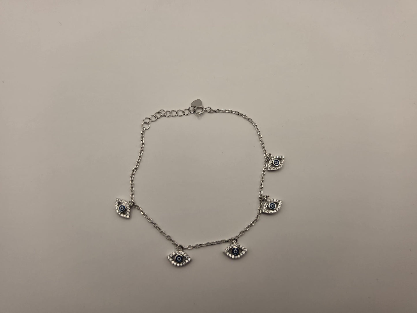 Sterling Silver Evil Eye Charm Bracelet, Marquise CZ Dangle Chain 925