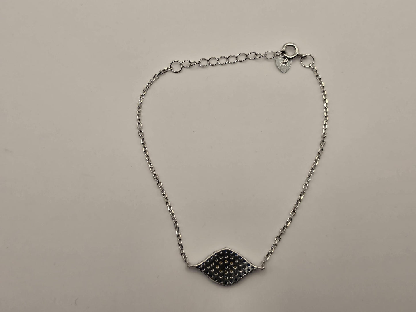 Sterling Silver Evil Eye Chain Bracelet, Blue CZ Pave Delicate Link 925