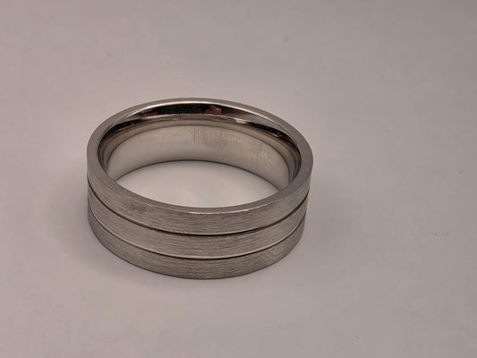 Sterling Silver Wide Grooved Band Ring, Triple Channel Design 925 Size 8
