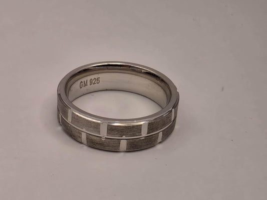Sterling Silver Brick Pattern Wide Band Ring, Engraved Grid Design 925 Size 7