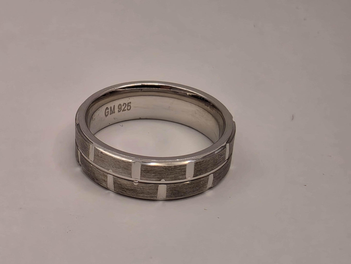 Sterling Silver Brick Pattern Wide Band Ring, Engraved Grid Design 925 Size 7