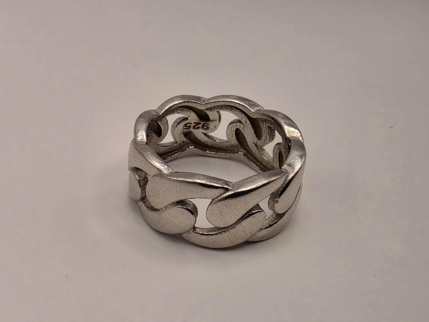 Sterling Silver Cuban Link Band Ring, Wide Polished Chain Style 925 Size 7
