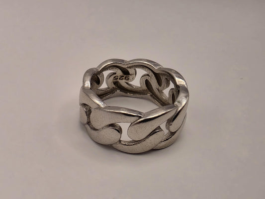 Sterling Silver Cuban Link Band Ring, Wide Polished Chain Style 925 Size 7