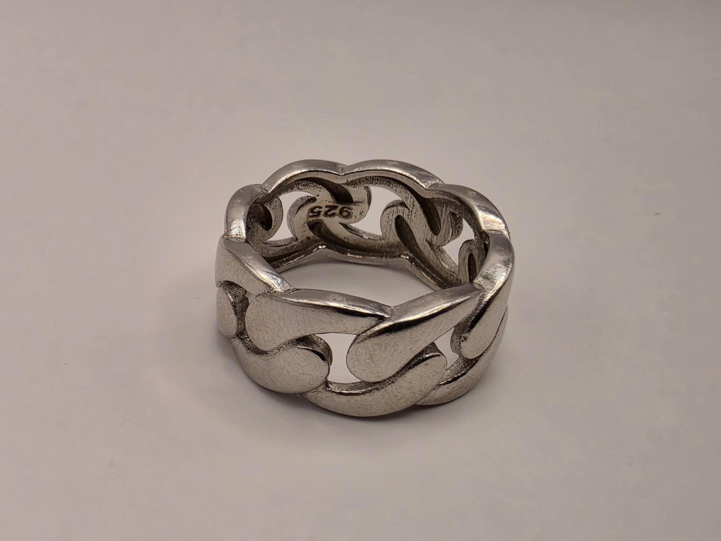 Sterling Silver Cuban Link Band Ring, Wide Polished Chain Style 925 Size 7