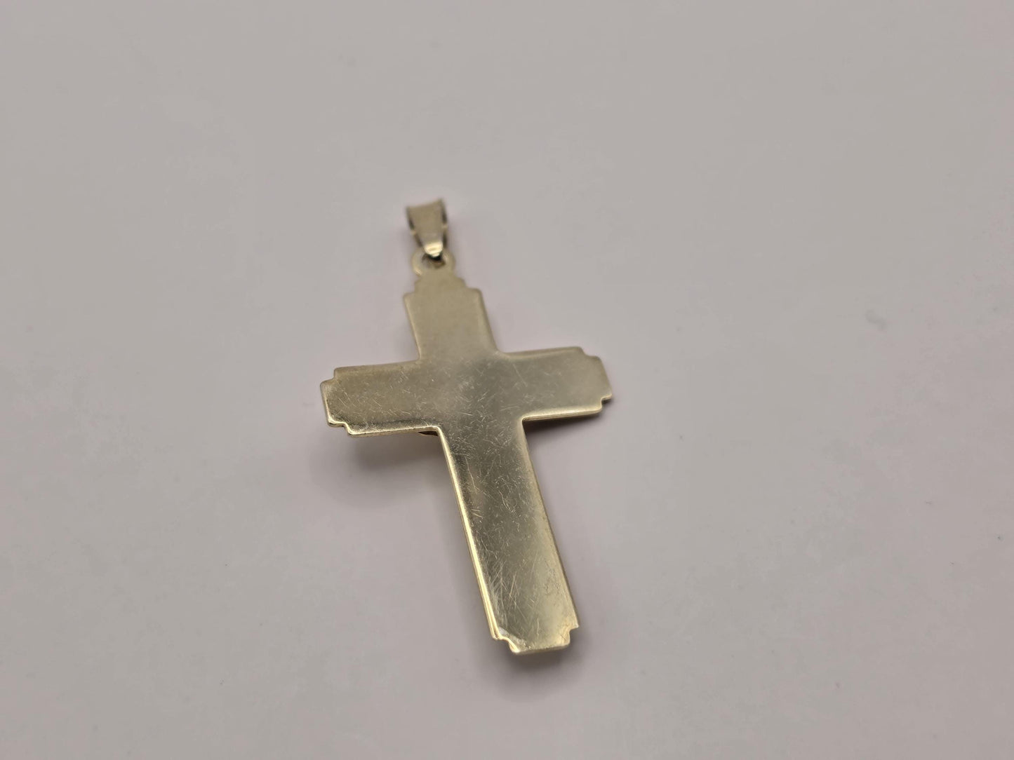 Gold Plated Sterling Silver Crucifix Pendant, Layered Edge Cross with Corpus 925