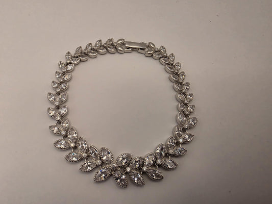 Sterling Silver Marquise CZ Leaf Tennis Bracelet — Graduated Laurel Design 925