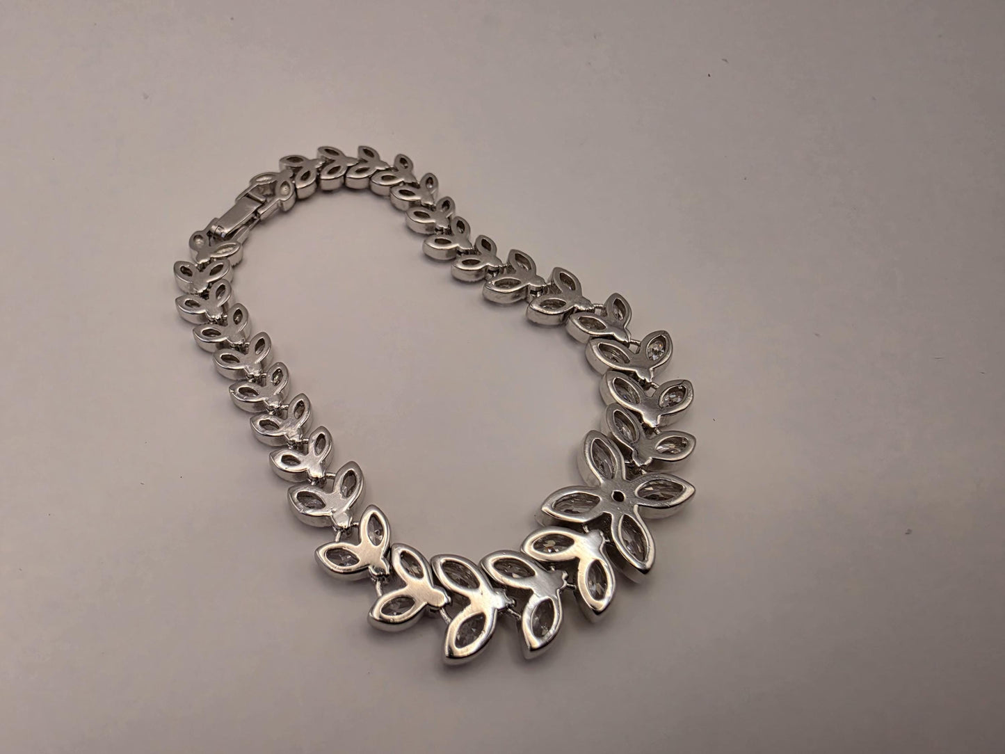 Sterling Silver Marquise CZ Leaf Tennis Bracelet — Graduated Laurel Design 925