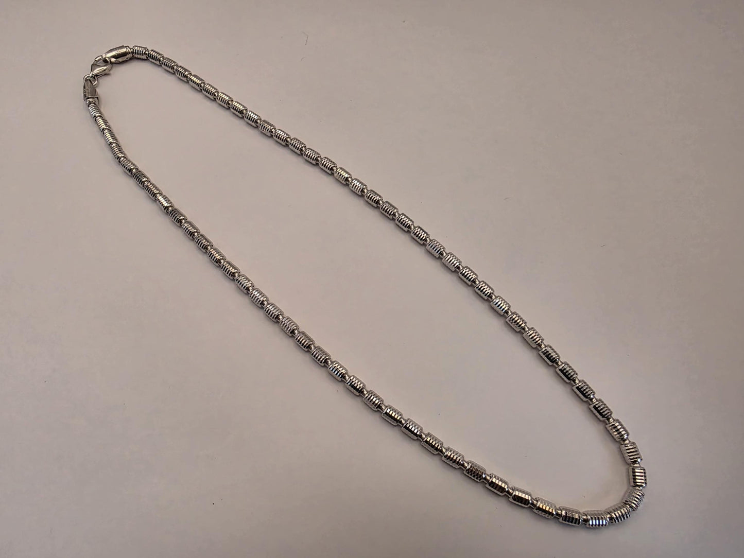 Sterling Silver Diamond Cut Drum Bead Chain Necklace — 3.6mm 18 Inch 925