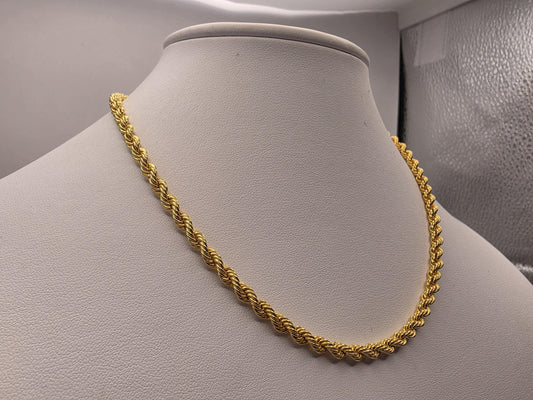 Gold Plated Sterling Silver Rope Chain Necklace — 4mm 16 Inch 925