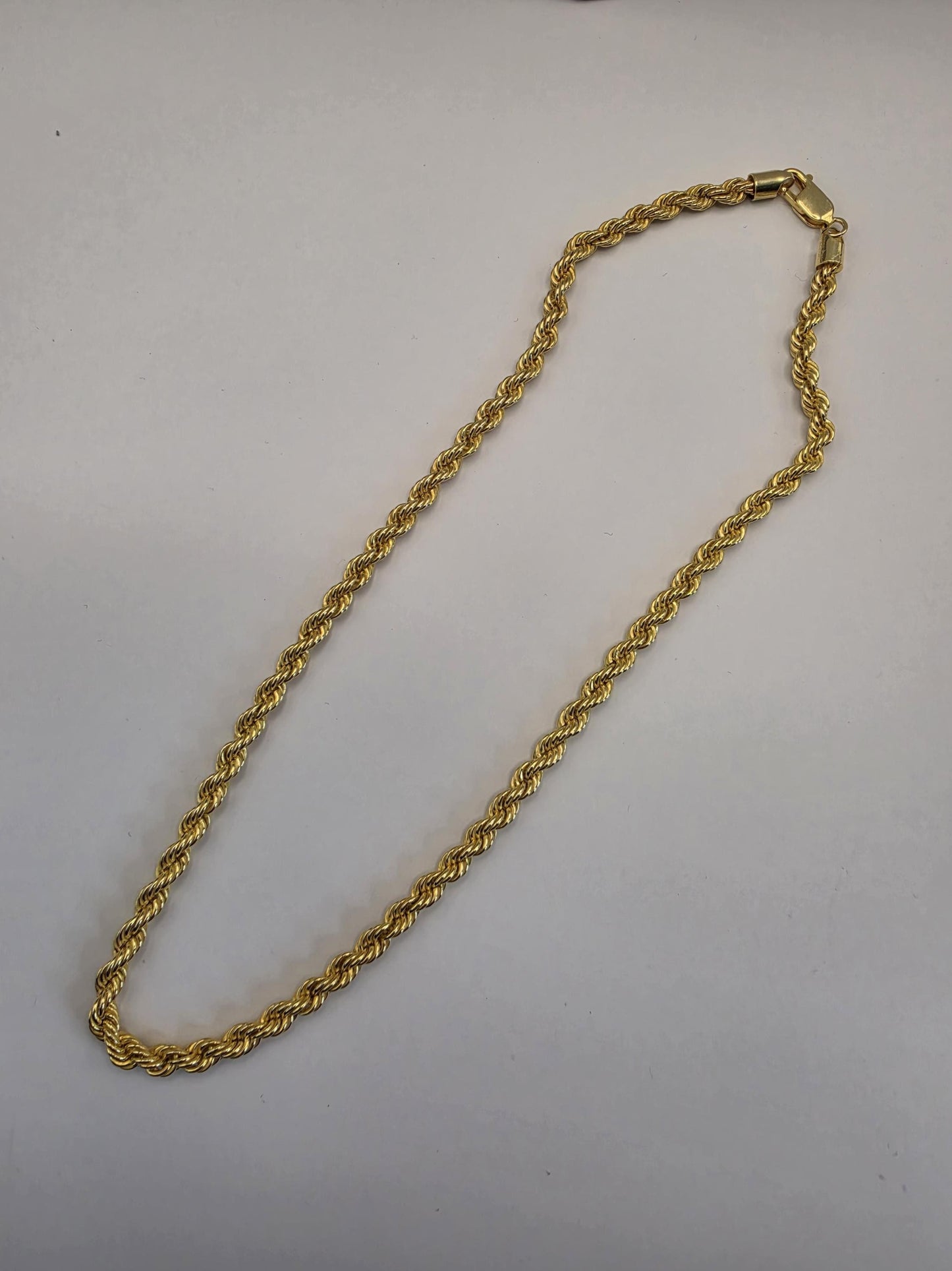 Gold Plated Sterling Silver Rope Chain Necklace — 4mm 16 Inch Heavy 925