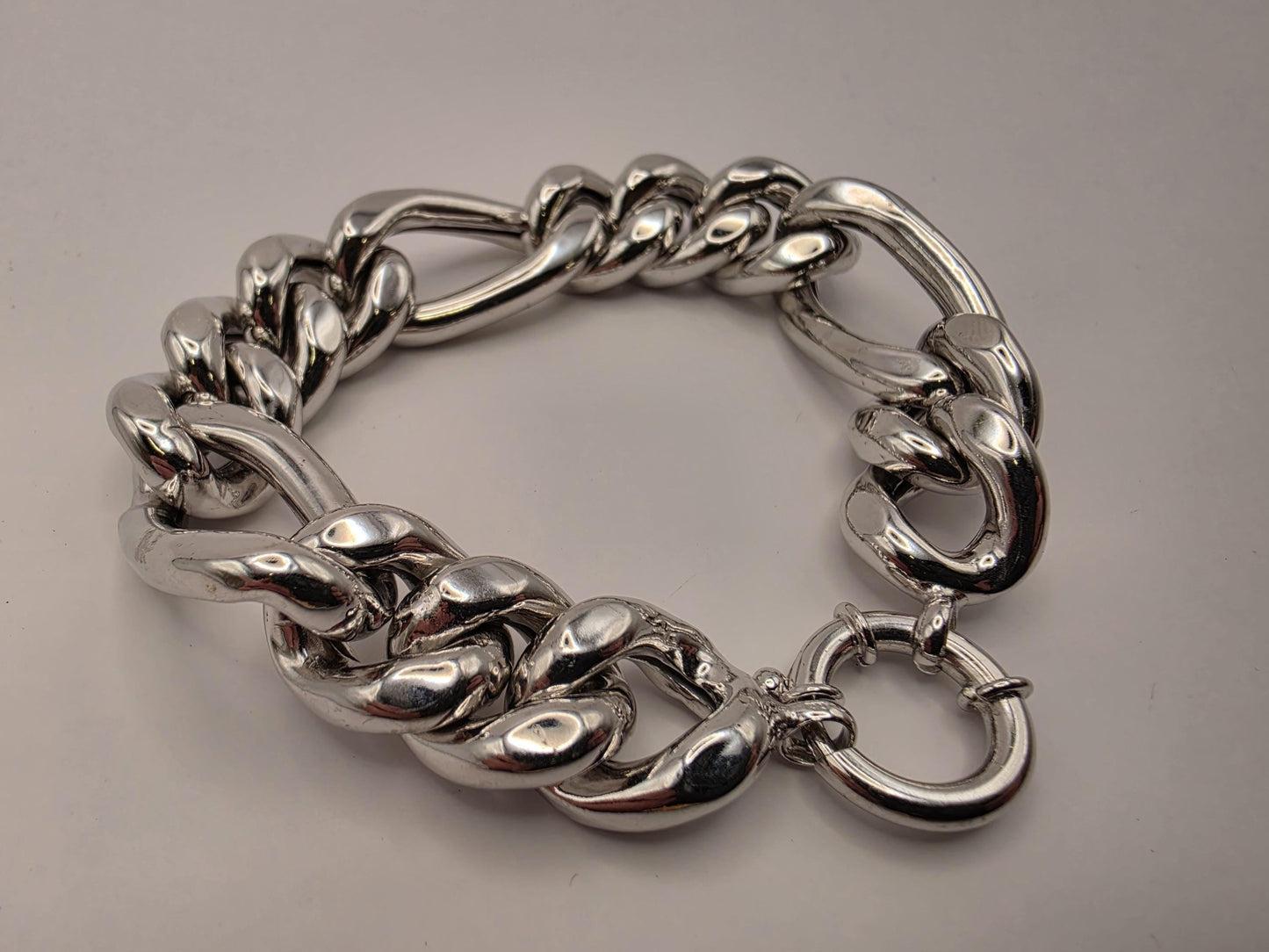 925 Sterling Silver Chunky Link Bracelet | Mixed Oval Curb Links | Heavy 35g | 11in