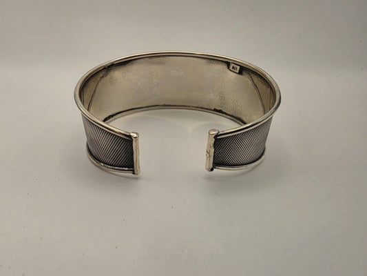 925 Sterling Silver Mesh Cuff Bracelet | Wide 1.125" | Fine Grid Texture | Heavy 20g