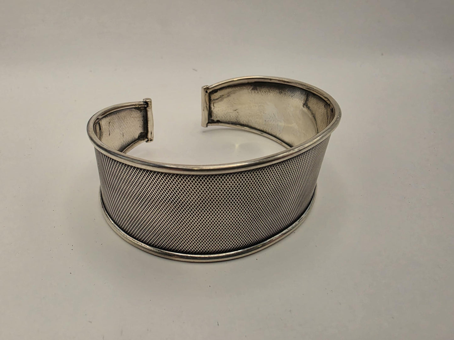 925 Sterling Silver Mesh Cuff Bracelet | Wide 1.125" | Fine Grid Texture | Heavy 20g