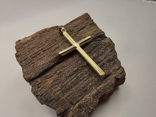 Gold Plated Sterling Silver Slim Cross Pendant | Tubular Arms | High Polish | 2" Elongated