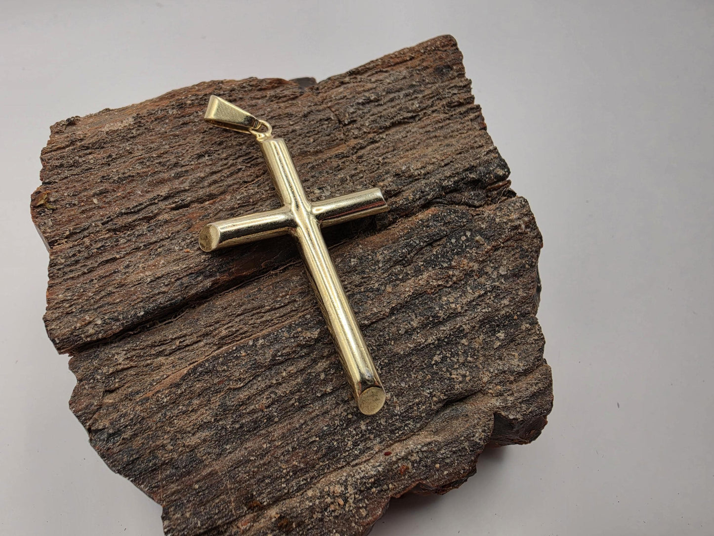 Gold Plated Sterling Silver Slim Cross Pendant | Tubular Arms | High Polish | 2" Elongated