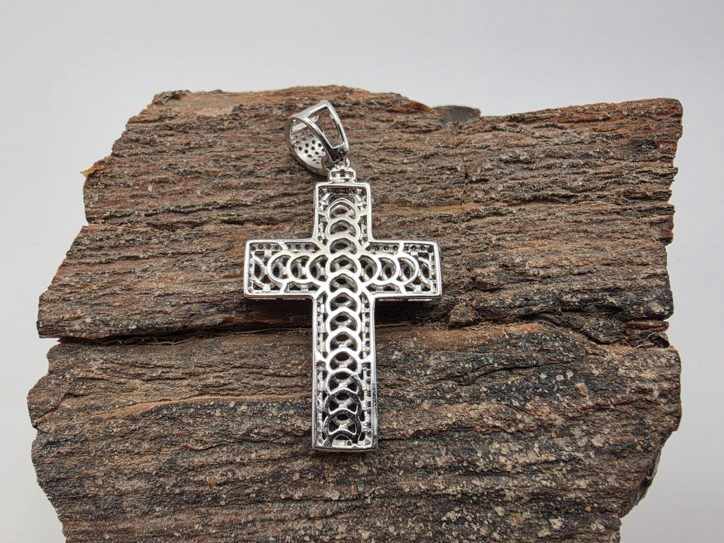 925 Sterling Silver Rope Texture Cross Pendant | Milgrain Border | Open Frame | 1.25"