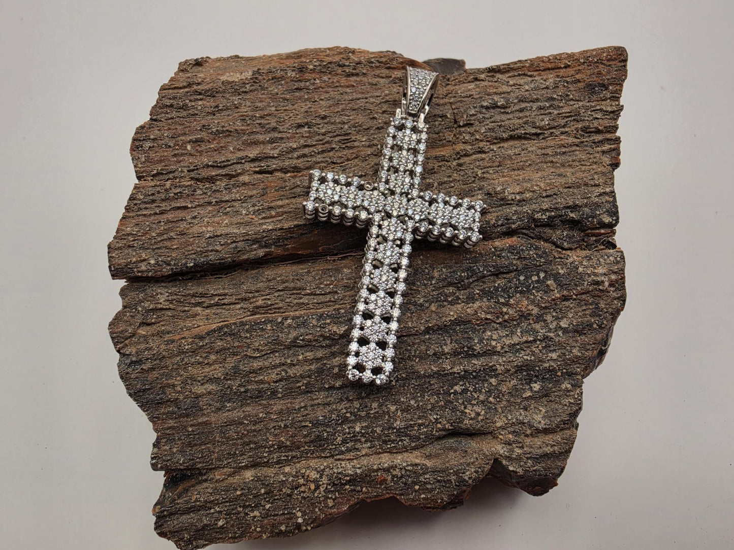 925 Sterling Silver Iced Cross Pendant | Double Row CZ Pave | Classic Silhouette | 1.5"